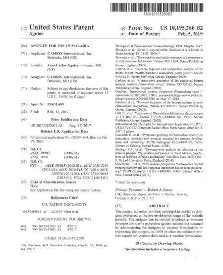 A photo of an anti-malaria patent.